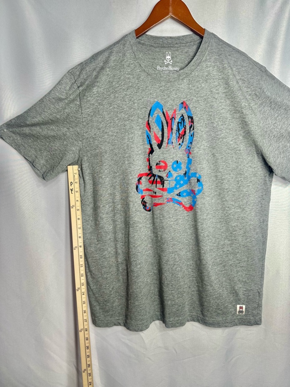 Psycho Bunny Grey Tee with Red & Blue size XL Bunny Graphic new w/out tags - Picture 9 of 10
